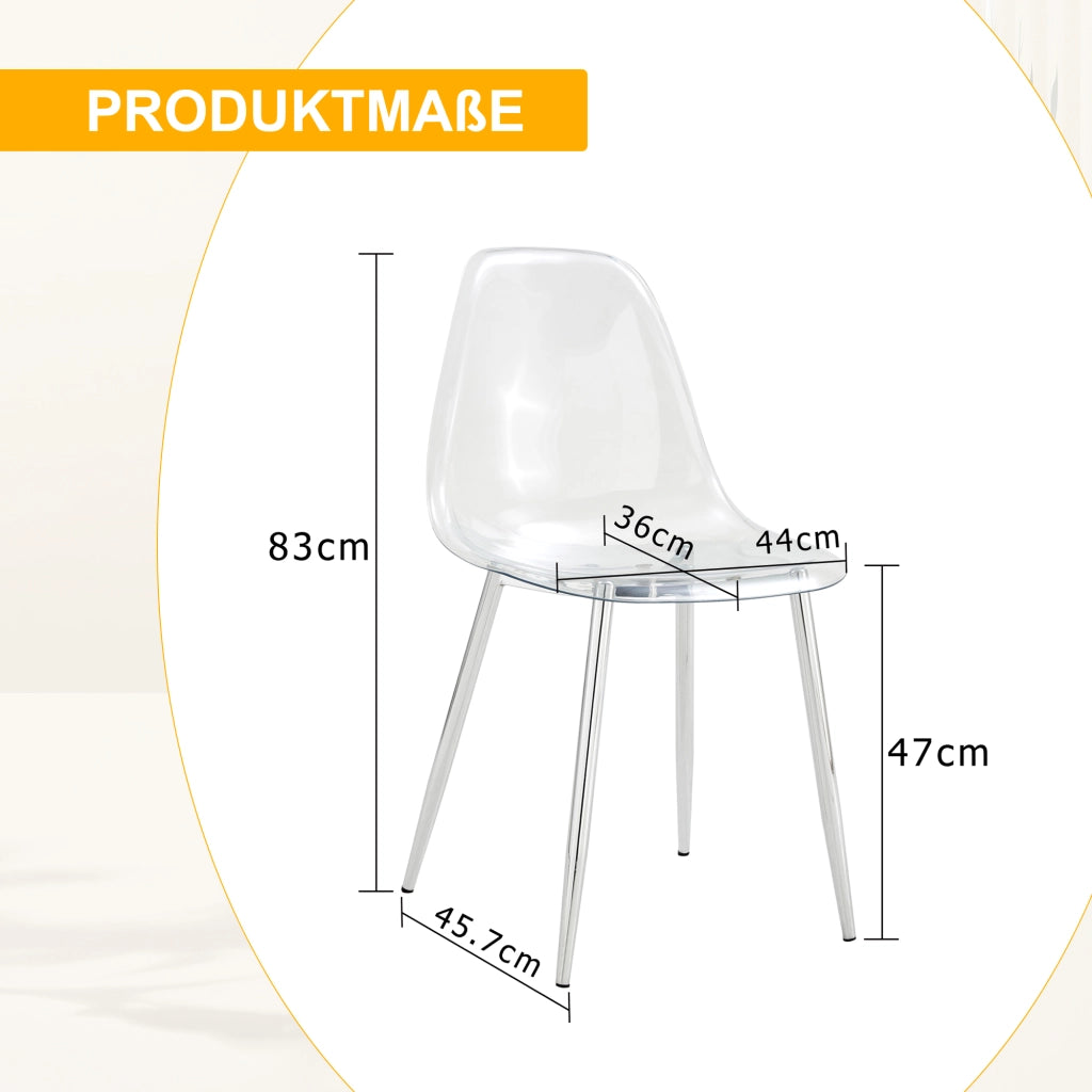 Sedie da pranzo trasparenti, 4 pezzi in plastica e metallo argentato con struttura stabile e piedini antiscivolo