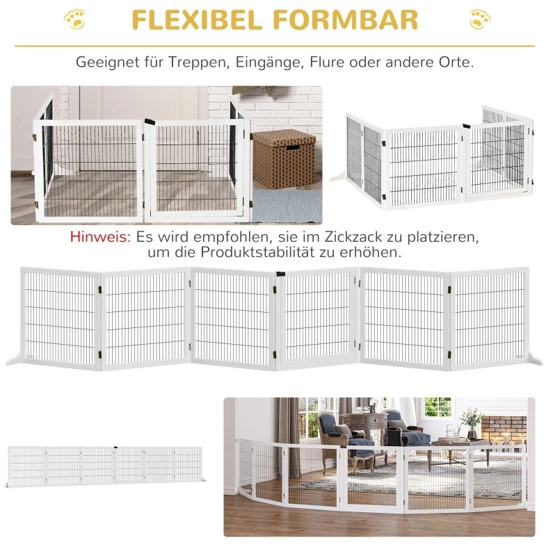 Cancelletto pieghevole per cani in legno bianco 432 x 70 cm