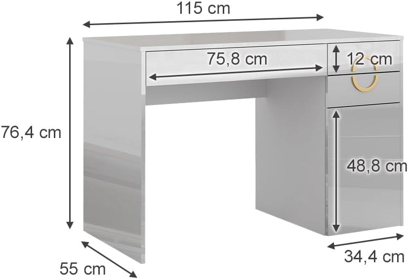 Vicco Tavolo da toeletta Adela, Bianco, 115 cm con 3 cassetti, Funziona anche come postazione di lavoro elegante