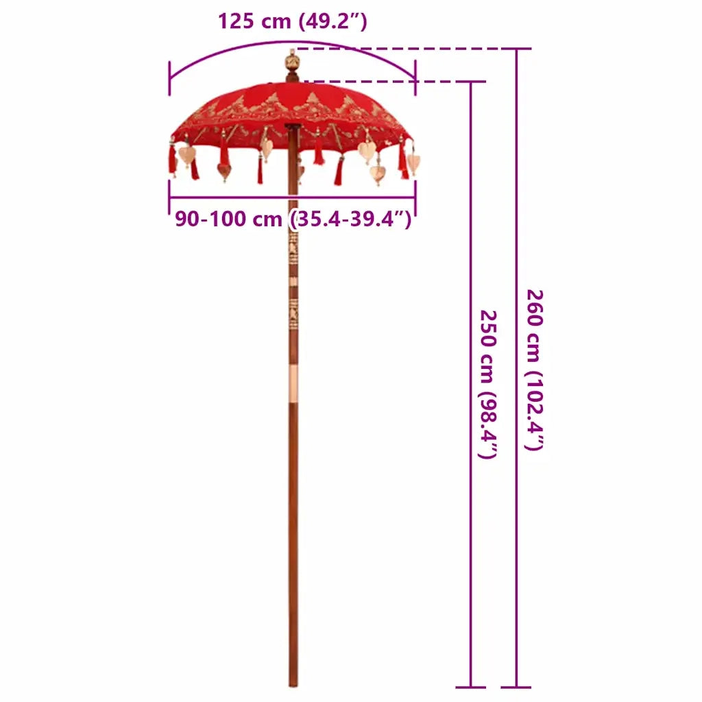 vidaXL Parasol Balinese Rosso (90-100) x 260 cm