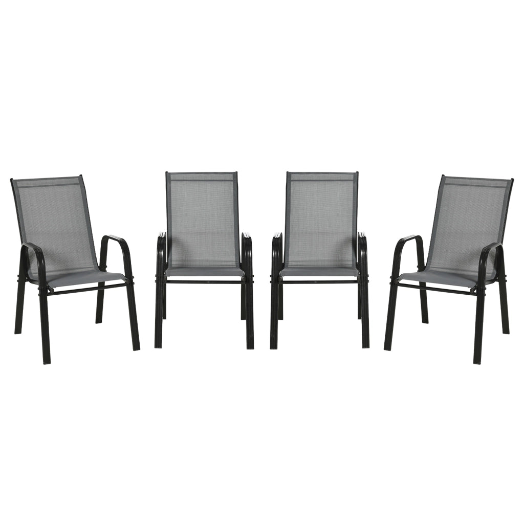Set 4 Sedie da Giardino Apilabili con Seduta in Textilene ¨C zephmum ¨C Grigio Scuro 54x75.5x95 cm