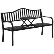 Panchina da Giardino 2-3 Posti 150x58,5x90cm con Tavolino Sollevabile in Metallo Nero