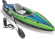 1 Canoa Inflatabile per 1 Persona con Remi in Alluminio e Bombola Manuale - Verde/Blu