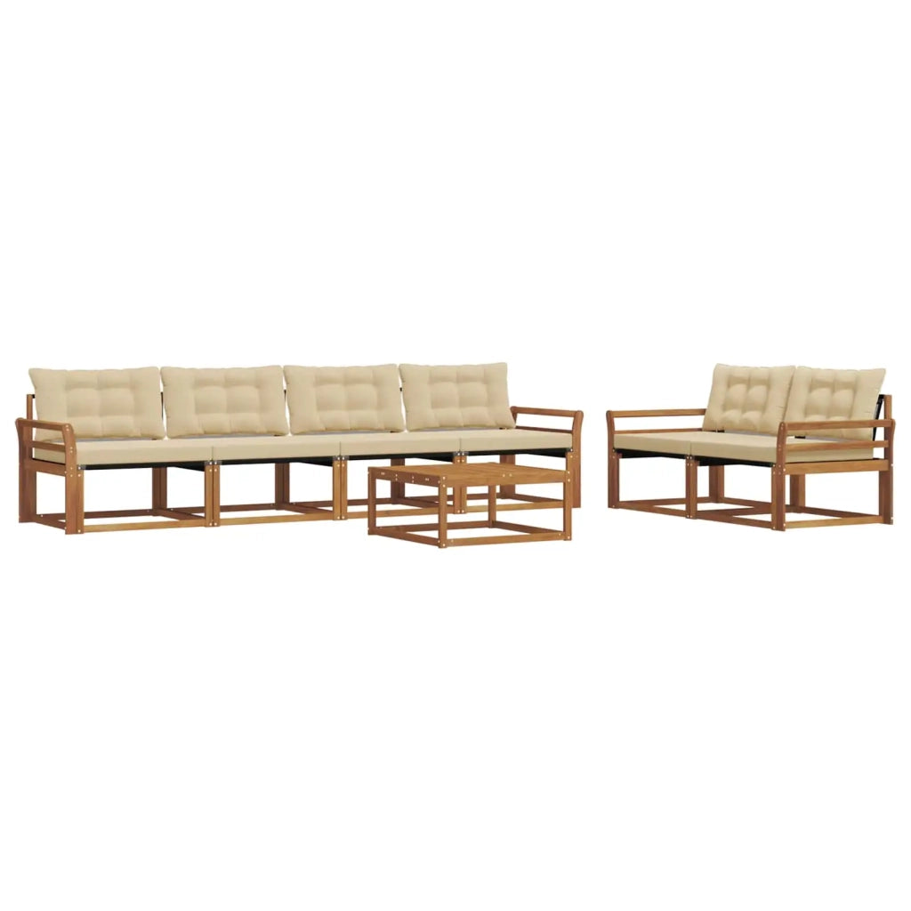 Set di divani da esterno con cuscino 7 pcs Naturale e Beige 3369220