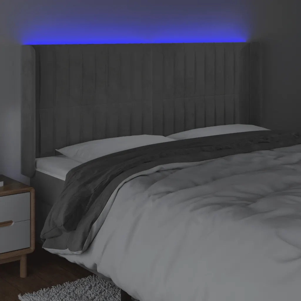 Testiera a LED Grigio Chiaro 163x16x118/128 cm in Velluto 3124340