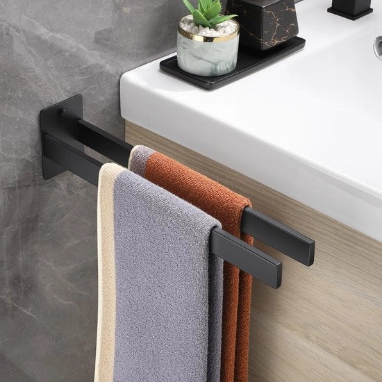 Supporto asciugamano in acciaio inossidabile, Supporto asciugamano doppio, Supporto asciugamano quadrato, Supporto asciugamano per bagno, Supporto asciugamano per camera da bagno e cucina, 38CM