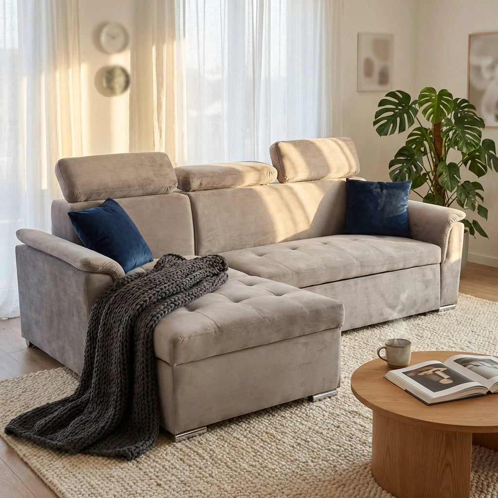 Divano Letto con penisola in Tessuto cm 234x148x84 - ALF