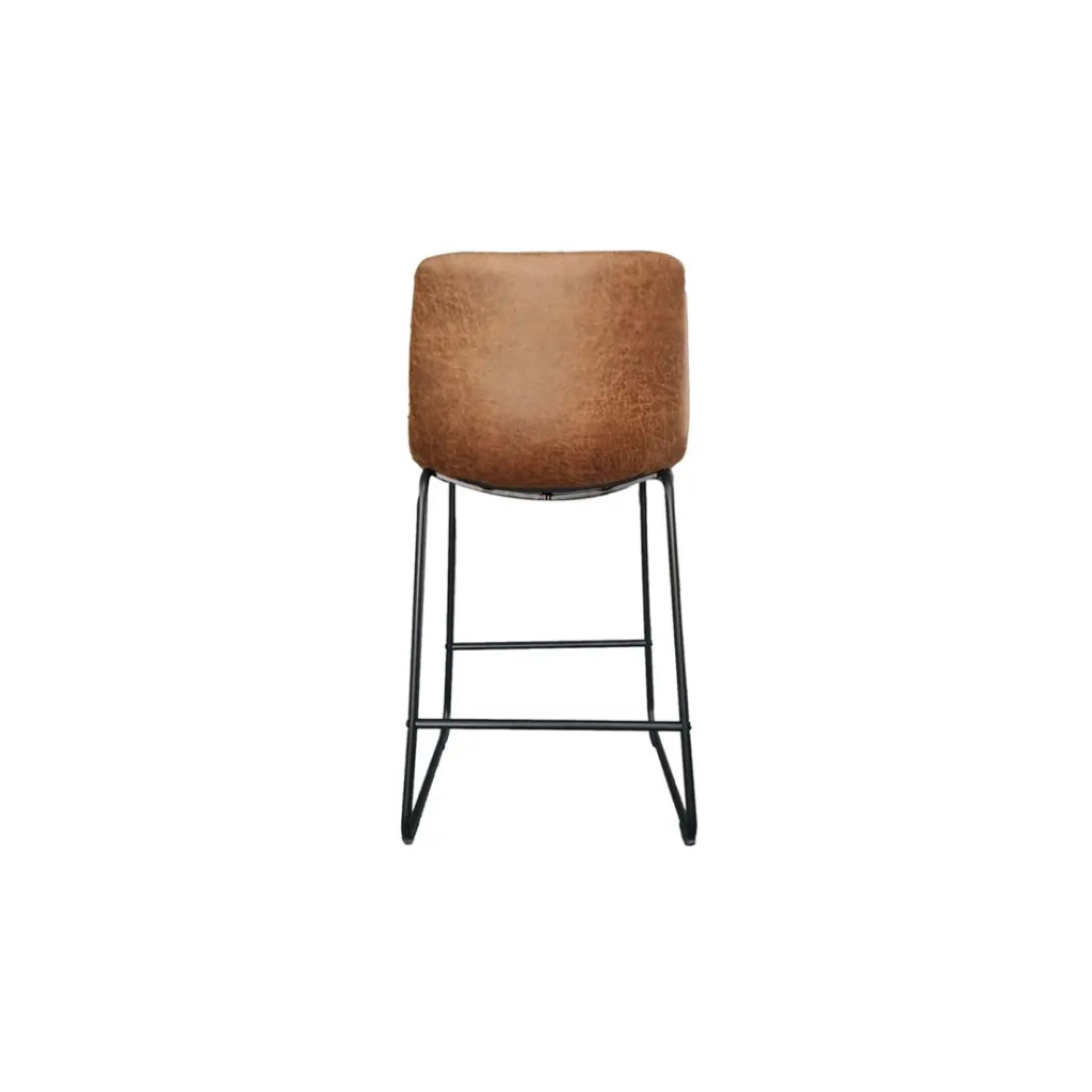 Sedia da bancone MANCO - PU cognac - Piedi in metallo - Altezza 93 cm - Stile vintage