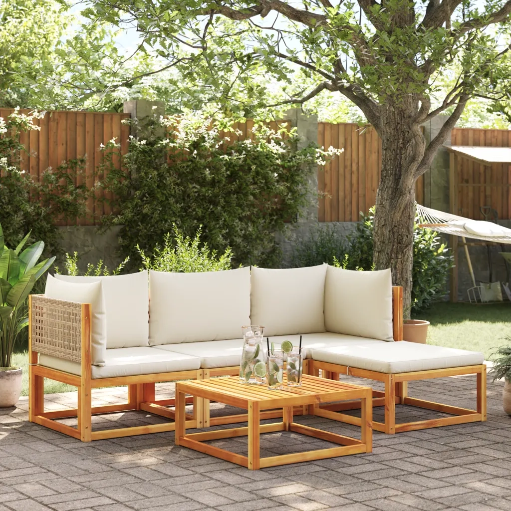 Set di divani da giardino 5 pezzi con cuscini in legno di acacia e rattan 3278918