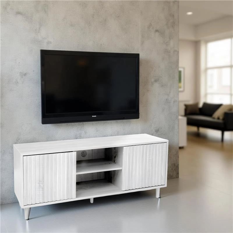 MOBILE PORTA TV COLORE BIANCO LEGNO 120X30X50 CM IN LEGNO TRUCIOLARE CON MELAMINICO + ANTE E RIPIANI