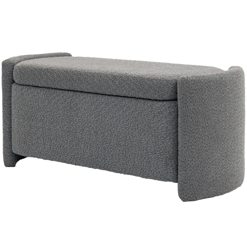 Panca contenitore imbottita grigia 105 x 44 x 45,5 cm con coperchio e struttura in legno