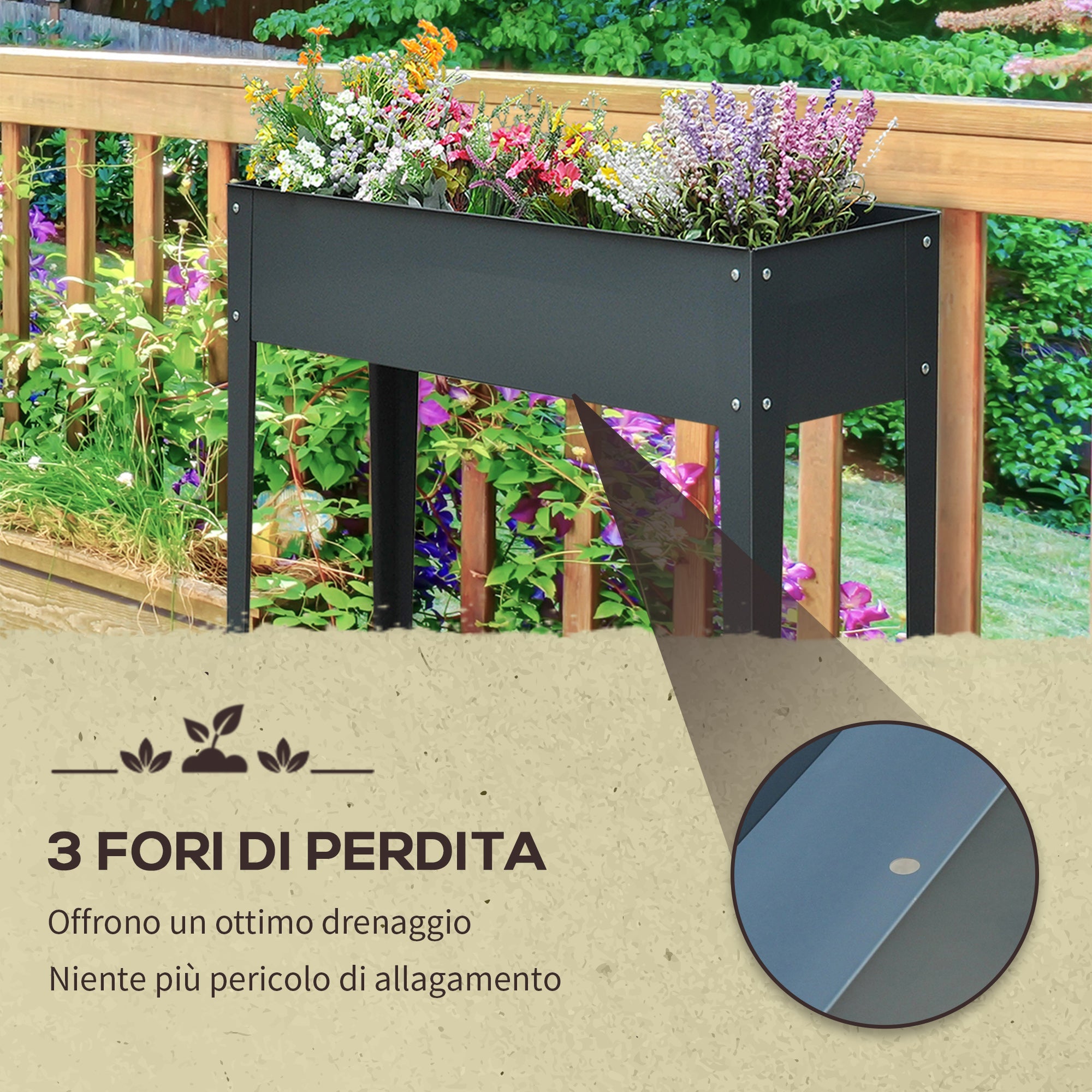 Fioriera da Giardino 100x30x80 cm in Metallo Grigio