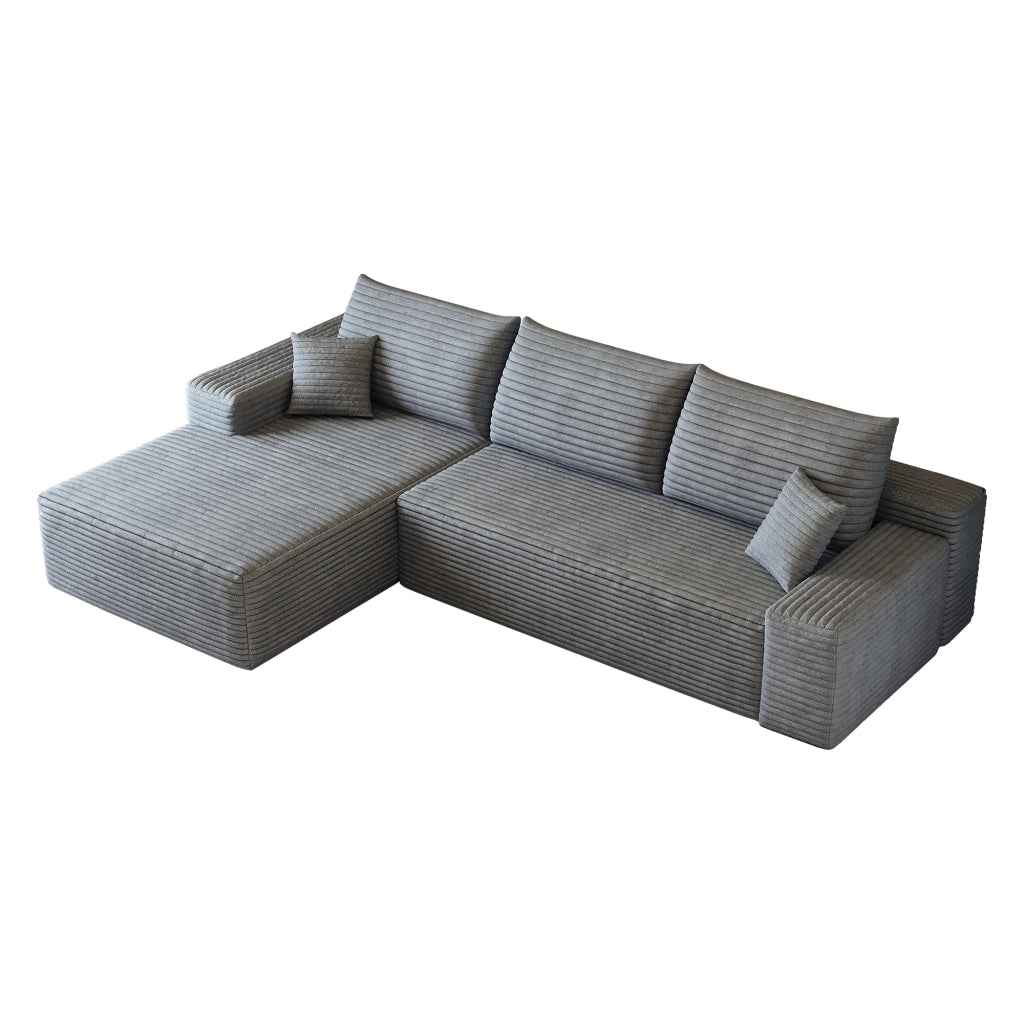 Divano angolare modulare con chaise longue e seduta profonda in velluto a coste grigio 270×175×83 cm