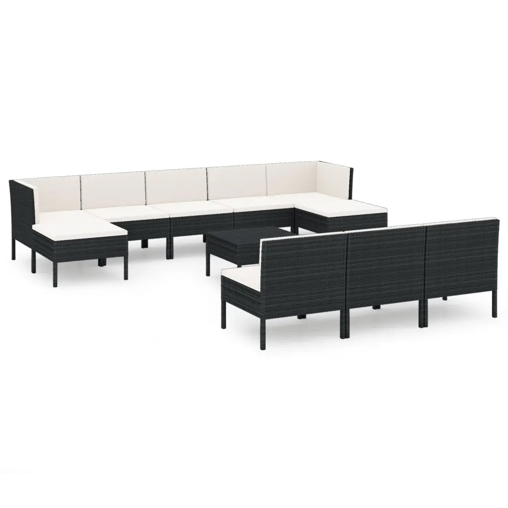 Set Divani da Giardino 11 pz con Cuscini in Polyrattan Nero 3094572