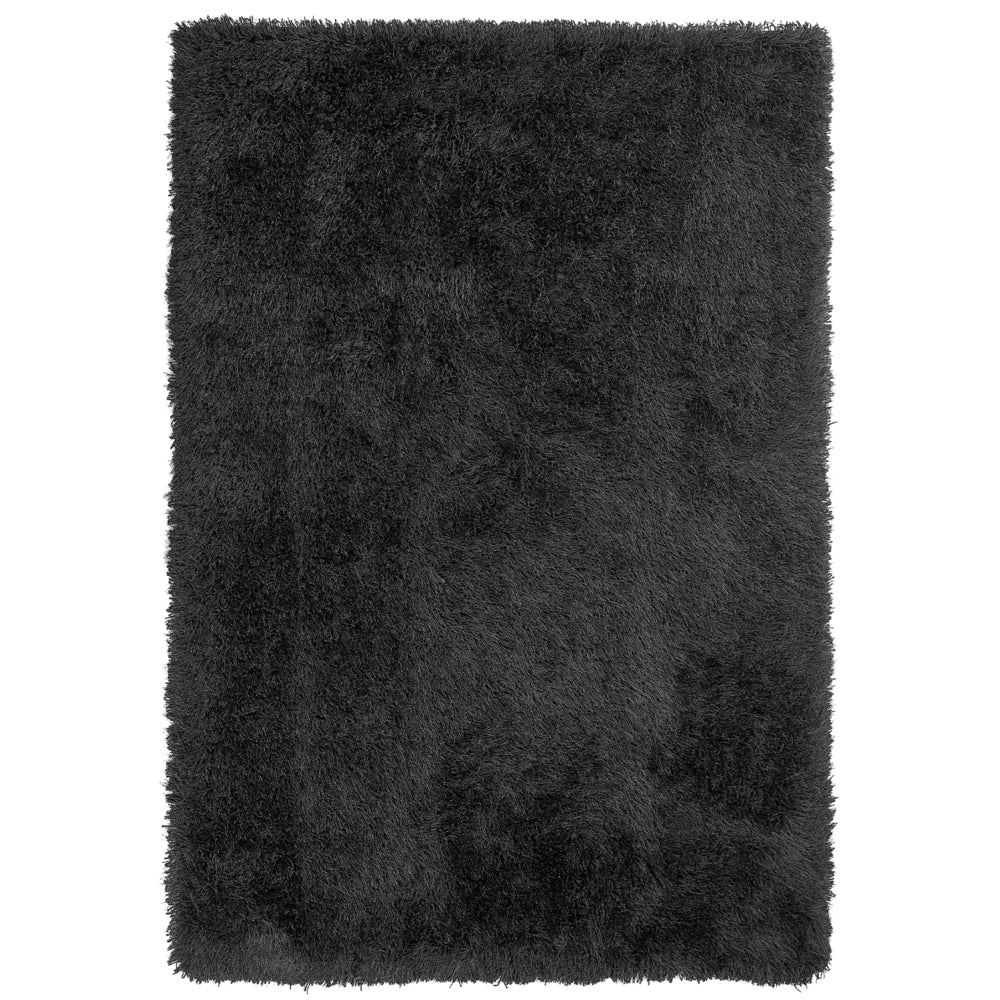 Tappeto Shaggy Tappeto a pelo lungo Solido Poliestere Nero Rettangolare 160 x 230 cm