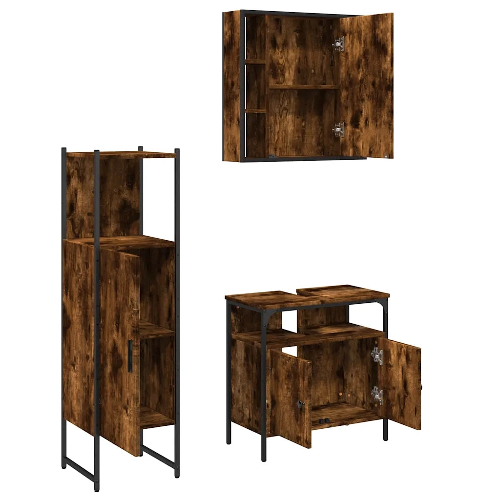 Set Mobili da Bagno 3 pz Rovere Fumo in Legno Multistrato 3214757