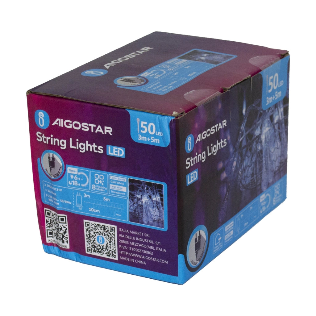 CATENA LUMINOSA GOCCIA AIGOSTAR 50 LED BIANCO FREDDO