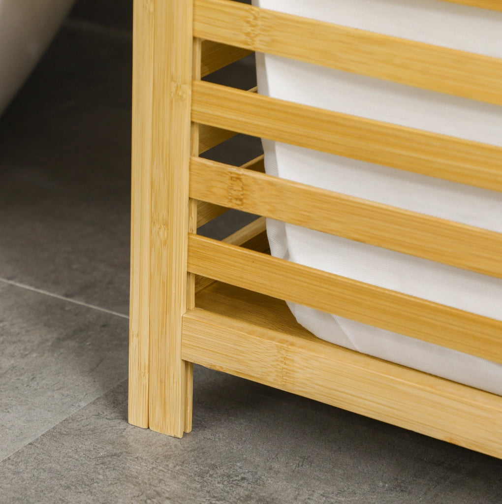 Cesto portabiancheria 50x36x60 cm con coperchio e sacco interno estraibile in bambù naturale