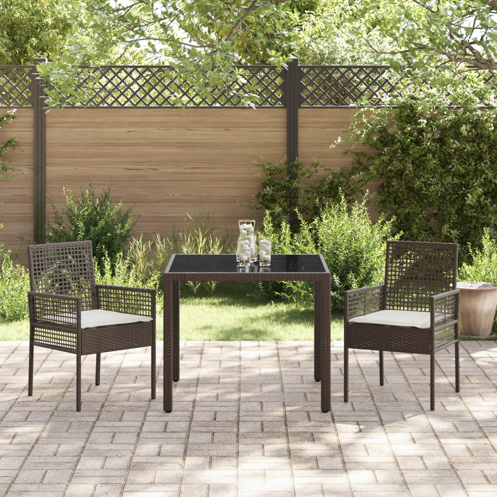 Set da Pranzo da Giardino 3 Pezzi con Cuscini Marrone in Polyrattan