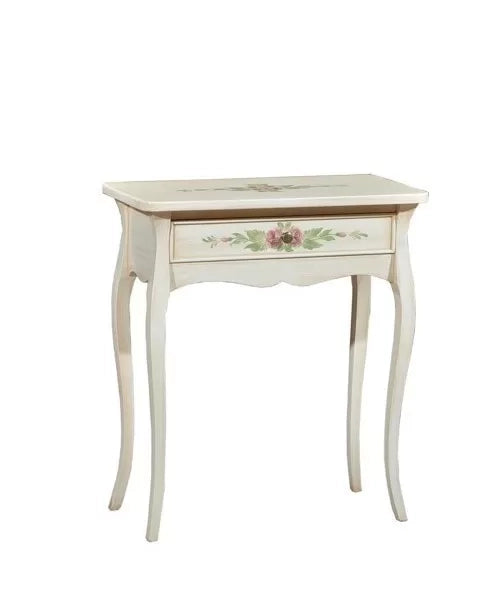 Consolle in legno 1 cassetto laccato avorio patinato con decori misura l.62 p.31 h.70 - Mobili 2G