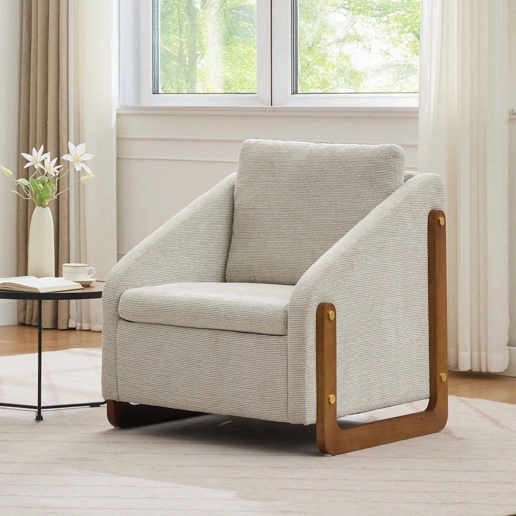 Poltrona con Braccioli e Cuscino Schienale ¨C MINIMAL ¨C Tessuto Boucl¨¦ Beige, 73,5x73,5x73,5 cm