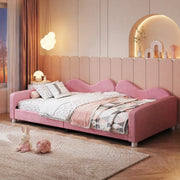 Letto imbottito multifunzionale con struttura a doghe, rosa