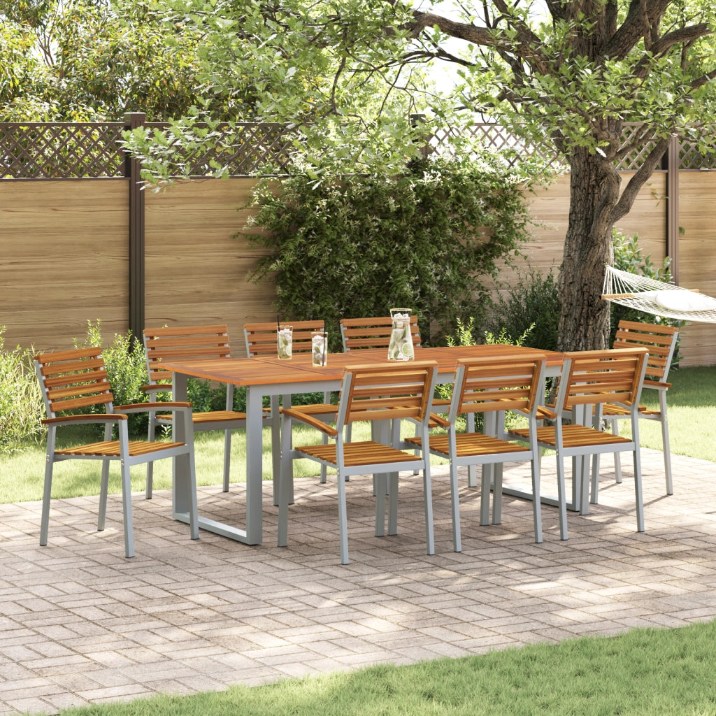 Set da Pranzo da Giardino 9 Pezzi in Legno Massello di Acacia e Metallo
