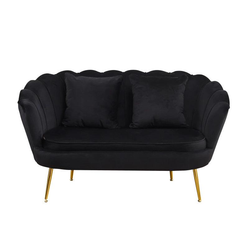 Divano Frida Velluto Nero Gambe Oro con Cuscino