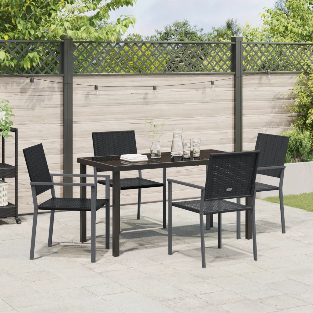 Set da pranzo da giardino in 5 pezzi in polyrattan nero