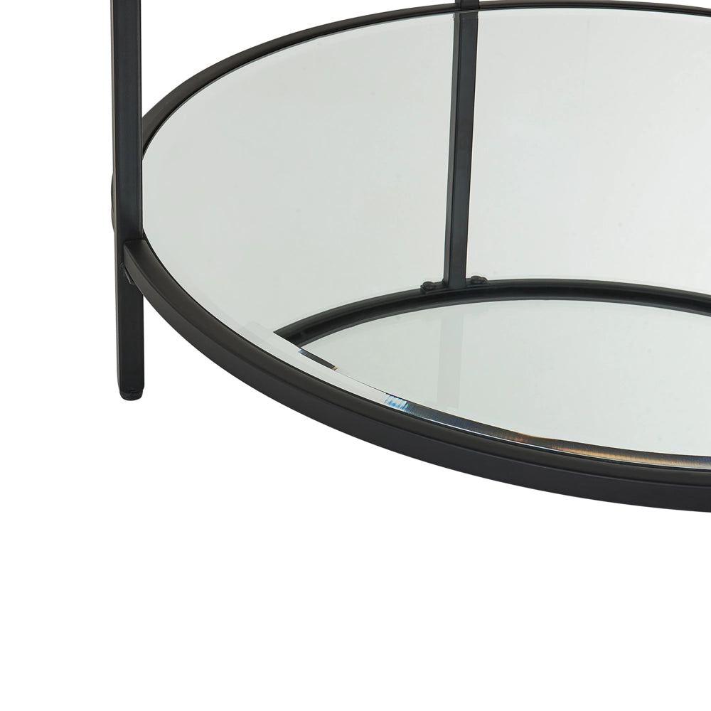 Tavolino rotondo piano in vetro temperato e metallo nero ø 70 cm