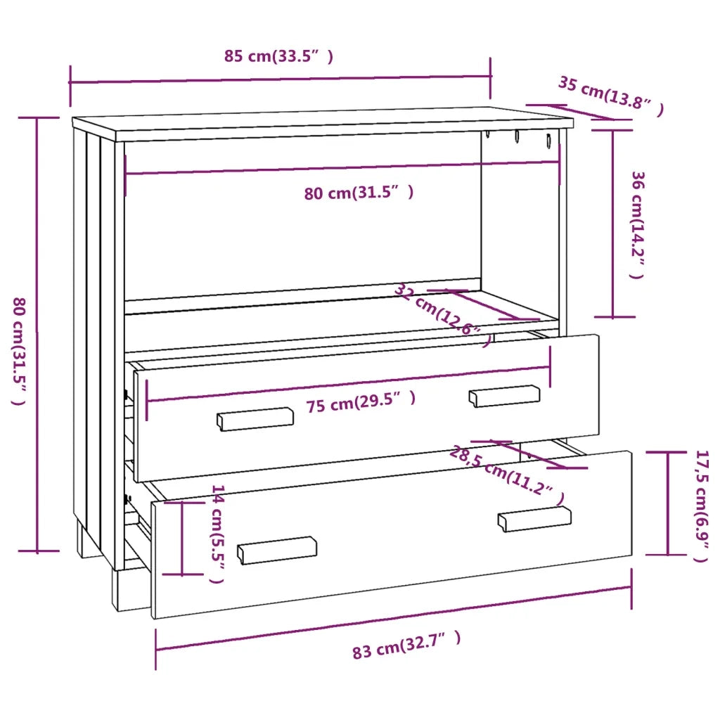 Credenza HAMAR ambra 85x35x80 cm in Legno Massello di Pino 340496