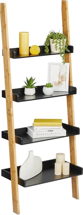 Scaffale a piattaforme con 4 piani - Libreria moderna per bagno e cucina - Naturale/Nero