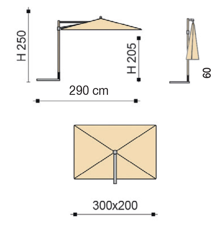 Ombrellone da Giardino Decentrato 3x2m Palo in Alluminio Effetto Legno Tessuto Poliestere Trend Wood Antracite