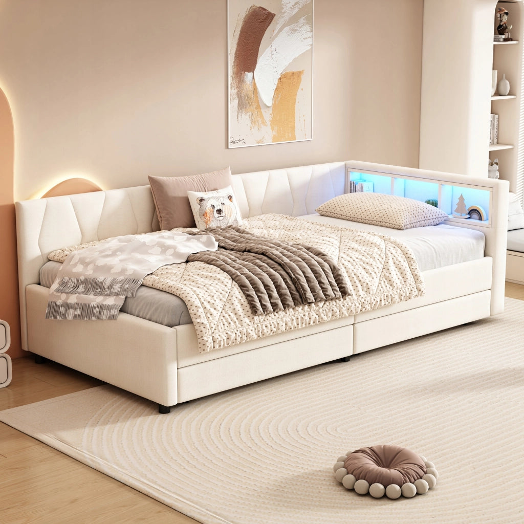 Letto singolo 90x200 - Xylo - Beige con porta USB-C