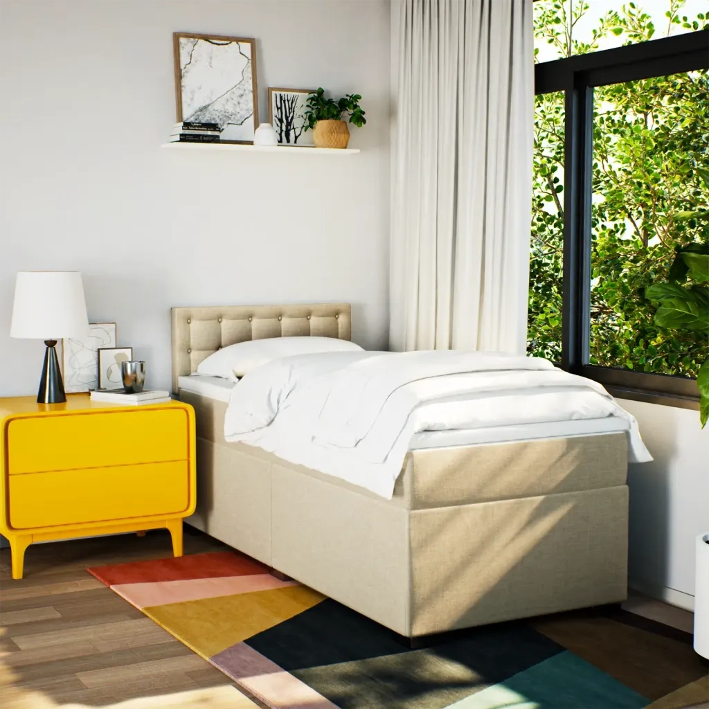 Giroletto a Molle con Materasso Crema 90x190 cm in Tessuto 3285762