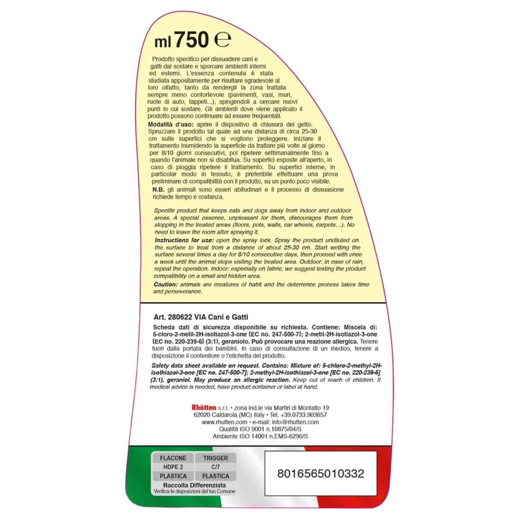 Rhutten Disabituante Cani e Gatti Spray 750 ml per Esterni