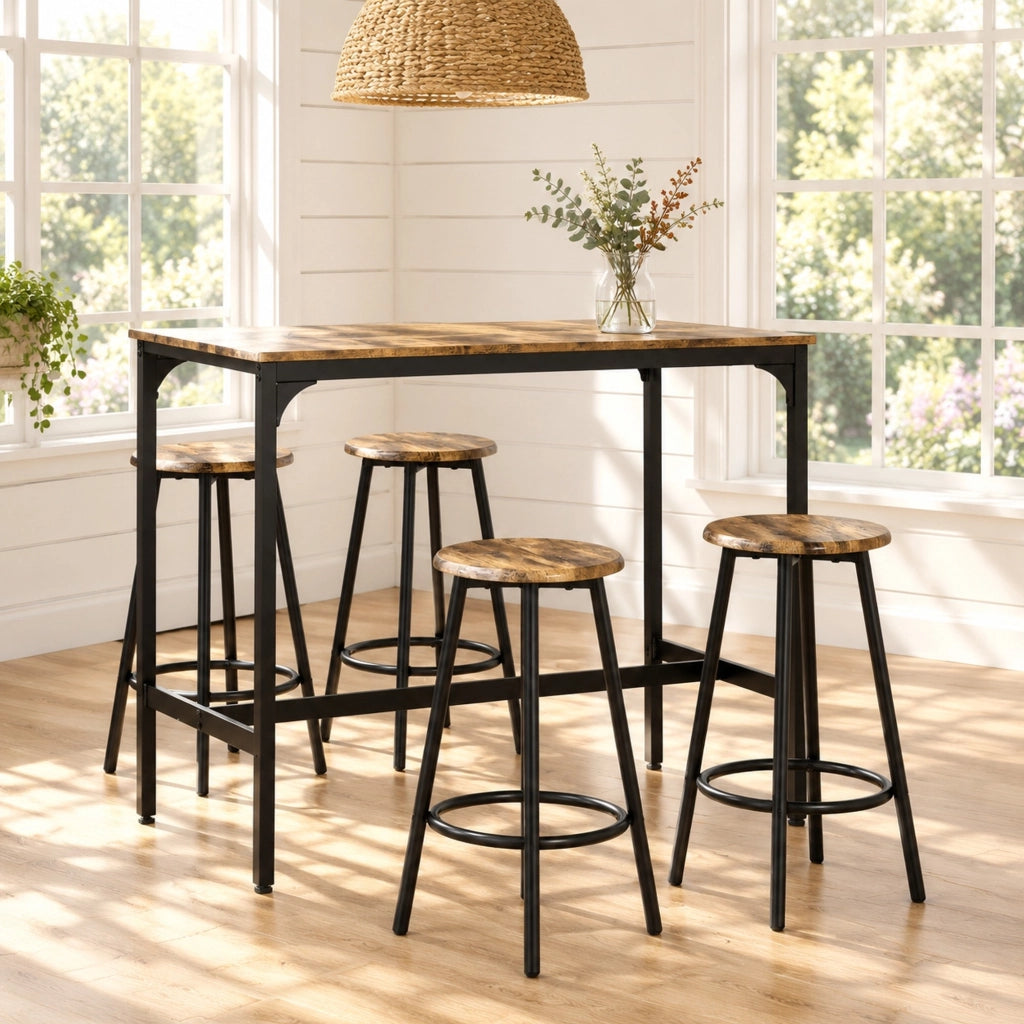 Set tavolo alto con 4 sgabelli in MDF e metallo