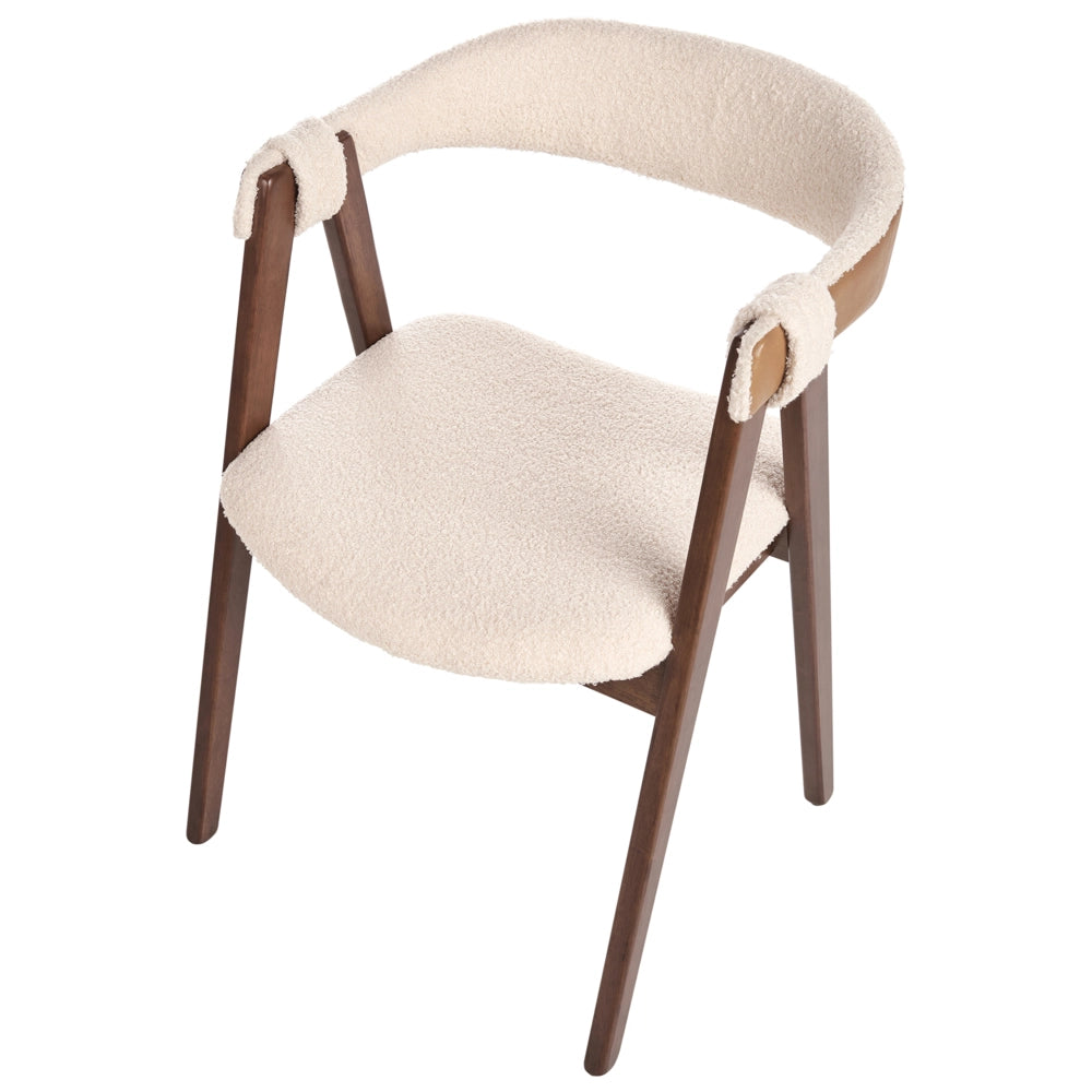 Set di 2 sedie da pranzo in legno scuro  e compensato beige in tessuto boucle di poliestere Gambe in legno di gomma Stile tradizionale retrò
