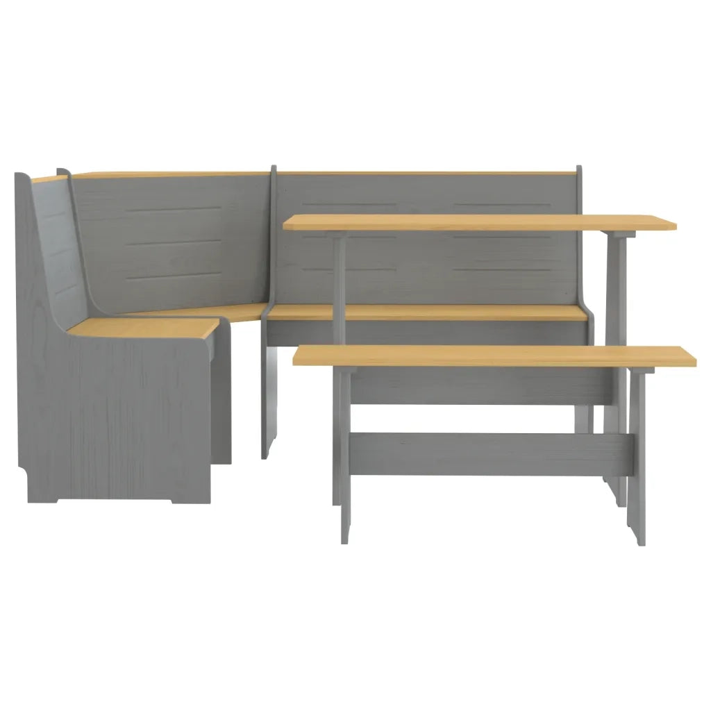Set da Pranzo 3 pz Marrone Miele e Grigio in Legno di Pino cod mxl 12860