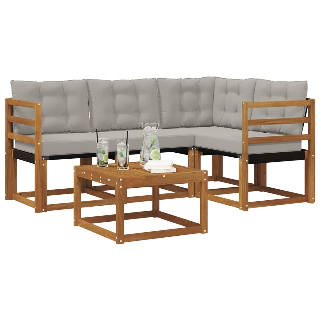 Set di divani da esterno 5 pcs Grigio Naturale e Chiaro