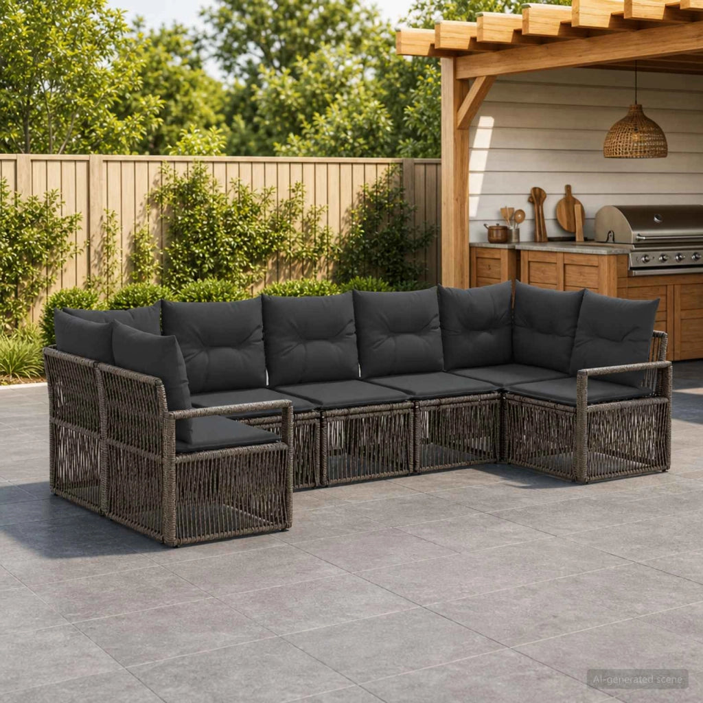 Set Divano da Giardino 7 pz 7-Numero di posti Grigio polyrattan 3435812