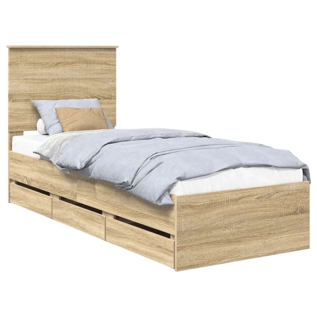 Letto singolo | Letto per adulti | Struttura del letto con cassetto Rovere Sonoma 75 x 190 cm