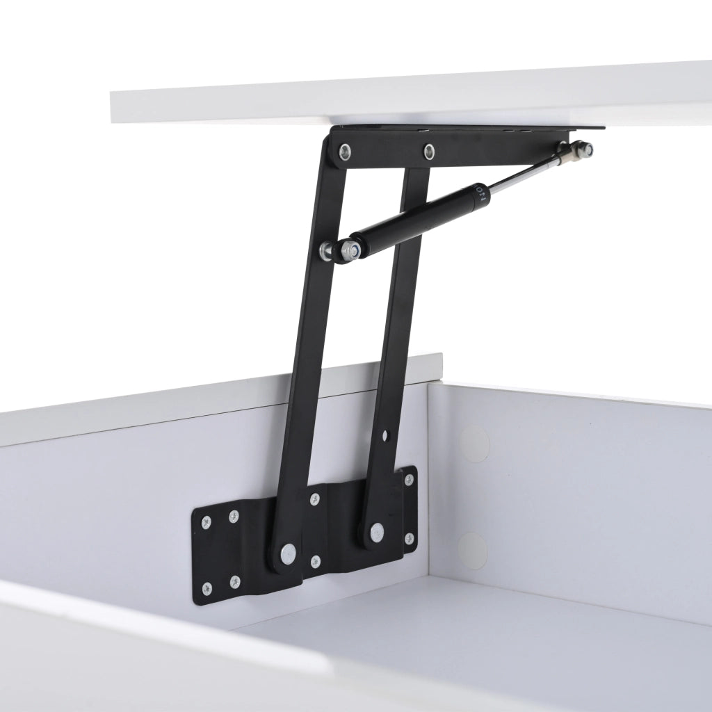 TAVOLINO ALZABILE 90 x 50 x 34,5 cm Bianco Lucido con LED e 1 cassetto