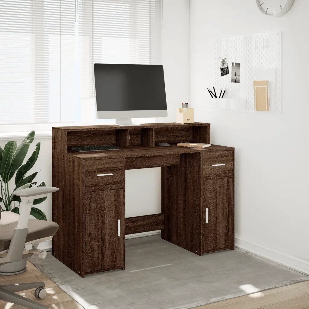 Scrivania | Tavolo da Ufficio con Luci LED Marrone Rovere 120x55x91 cm Multistrato