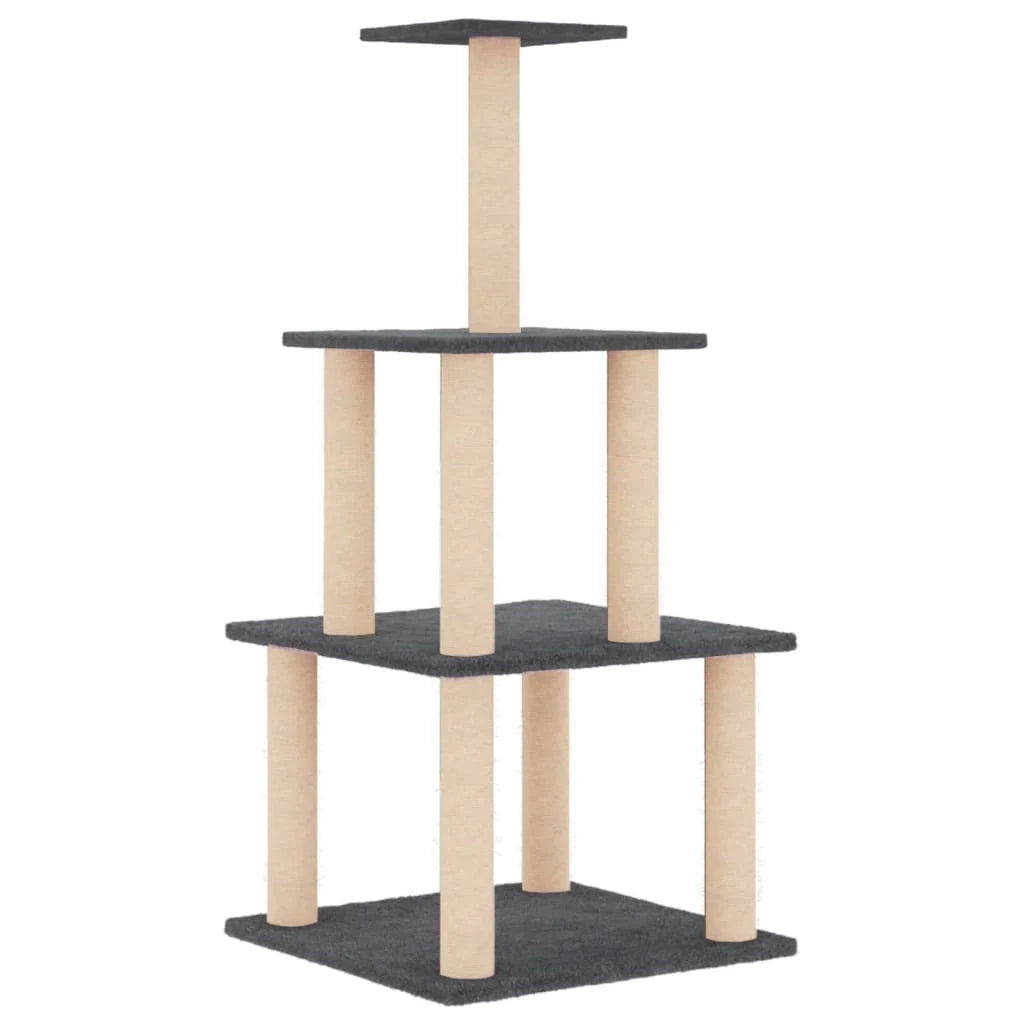 Tiragraffi per gatti torre per arrampicata giocattolo piattaforma per arrampicata con tiragraffi in sisal scuro 111 cm grigio 02_0022646