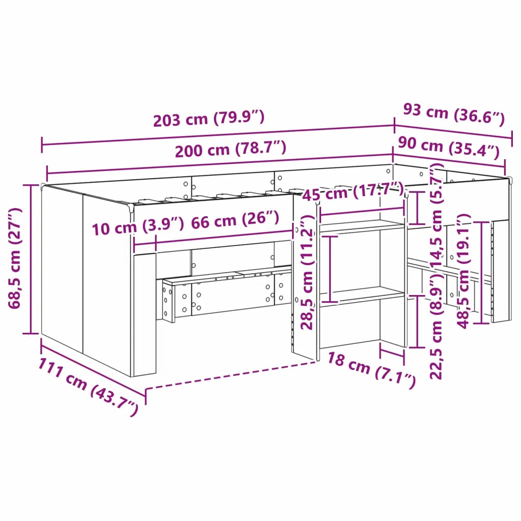 Letto Alto per Bambini Grigio Cemento 90 x 200 cm 3422558