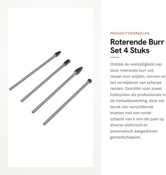 Set di Burr Rotanti - 4 Pezzi - per Lavorazione Metallica - 6mm Diametro - Carburo Cementato - Ideale per Lavori di Vessilazione - Adatto per...