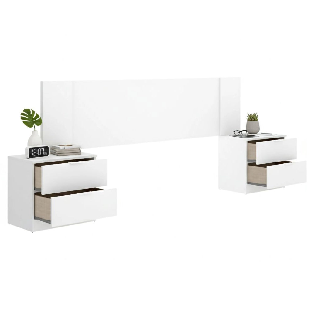 Sierra, Testiera Letto 2 Comodini Inclusi, 34x251 cm Bianco