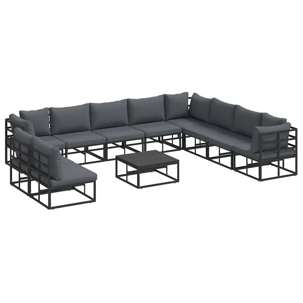 vidaXL Set Divano da Giardino con cuscino 11 pcs Nero Alluminio
