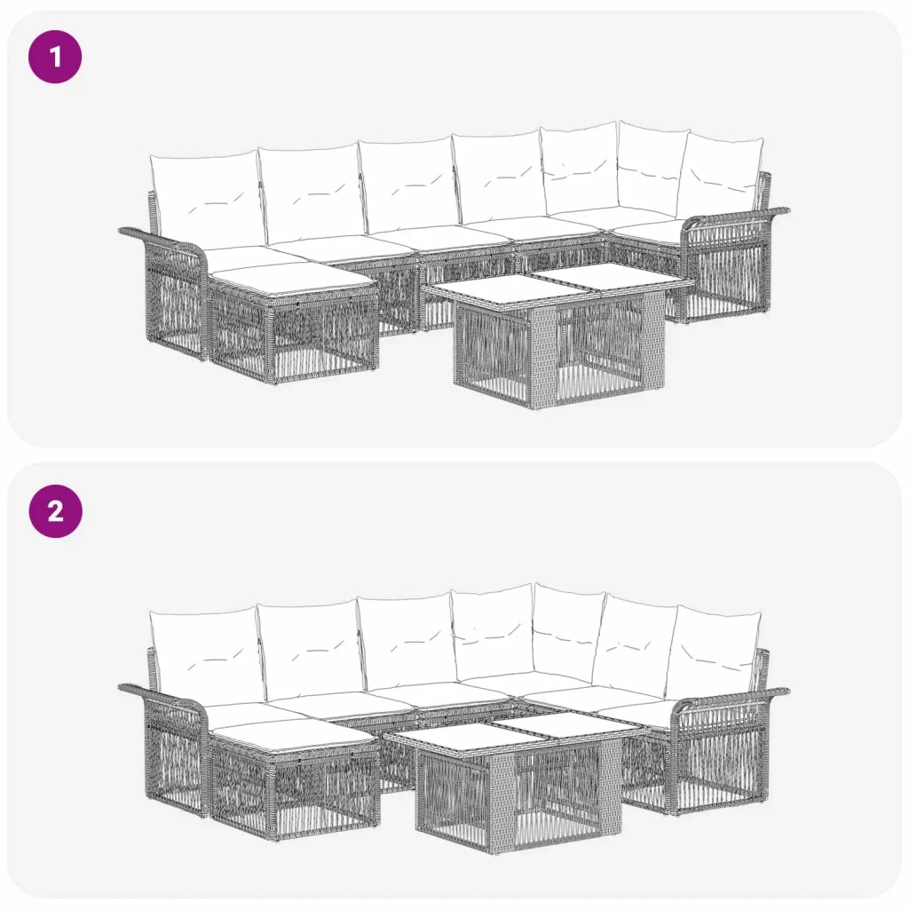 Set Divano da Giardino 8 pz Nero e Bianco Crema polyrattan 3436672